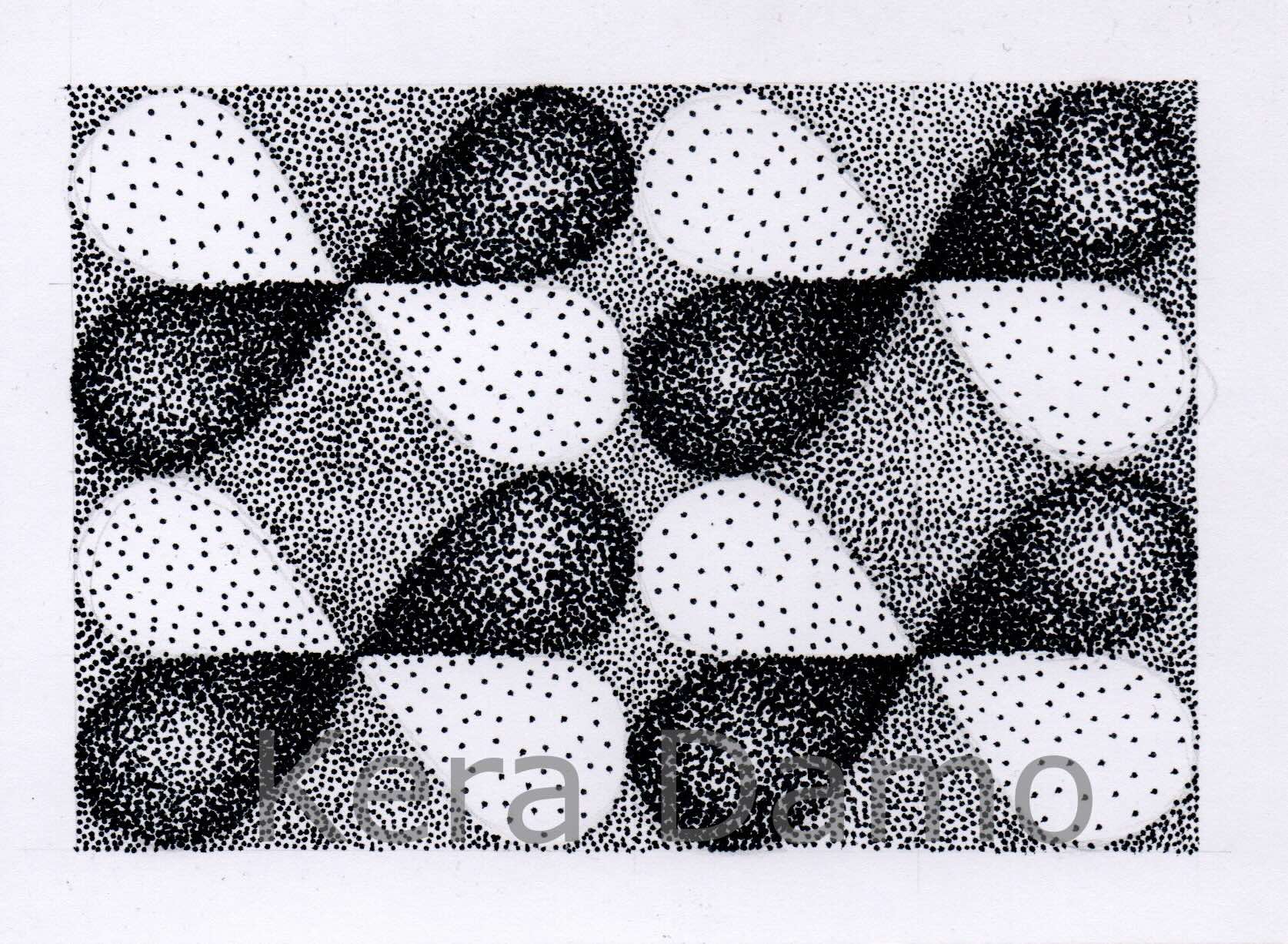 A black and white pen drawing as part of the Jippie Stippie series, made by visual artist Kera Damo from the Hague / Een zwart wit pentekening als onderdeel van de Jippie Stippie serie, gemaakt door beeldend kunstenaar Kera Damo uit Den Haag
