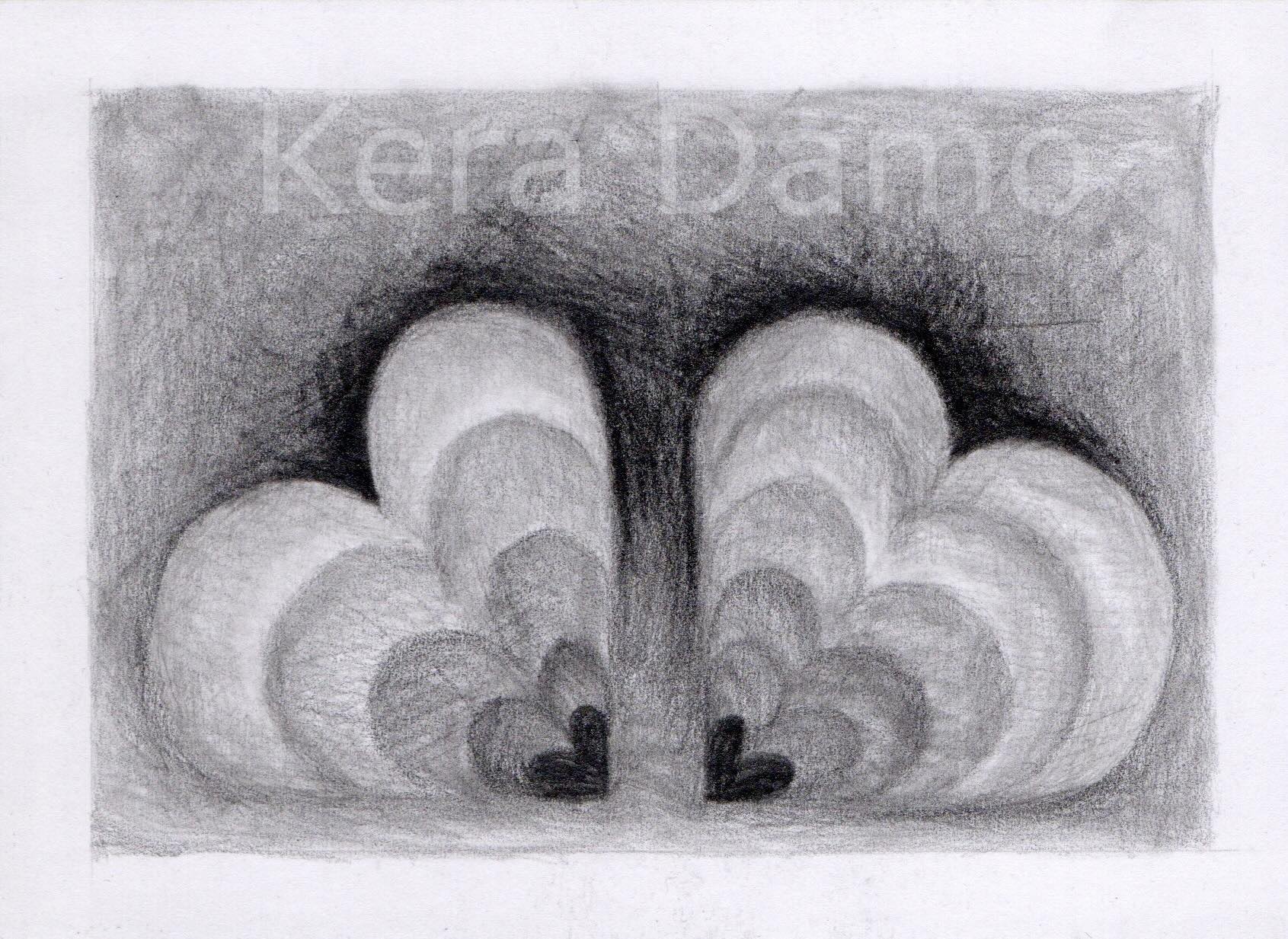 A black and white graphite pencil drawing, made by visual artist Kera Damo from the Hague / Een zwart wit potloodtekening van beeldend kunstenaar Kera Damo uit Den Haag