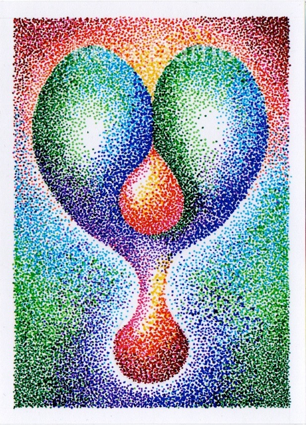 A multicoloured pen drawing as part of the Jippie Stippie series, made by visual artist Kera Damo from the Hague / Een meerkleurige pentekening als onderdeel van de Jippie Stippie serie, gemaakt door beeldend kunstenaar Kera Damo uit Den Haag