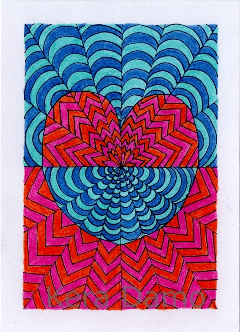 A coloured pencil drawing as part of the outwards series, made by visual artist Kera Damo from the Hague / Een gekleurde potloodtekening als onderdeel van de Buitenwaards serie van beeldend kunstenaar Kera Damo uit Den Haag