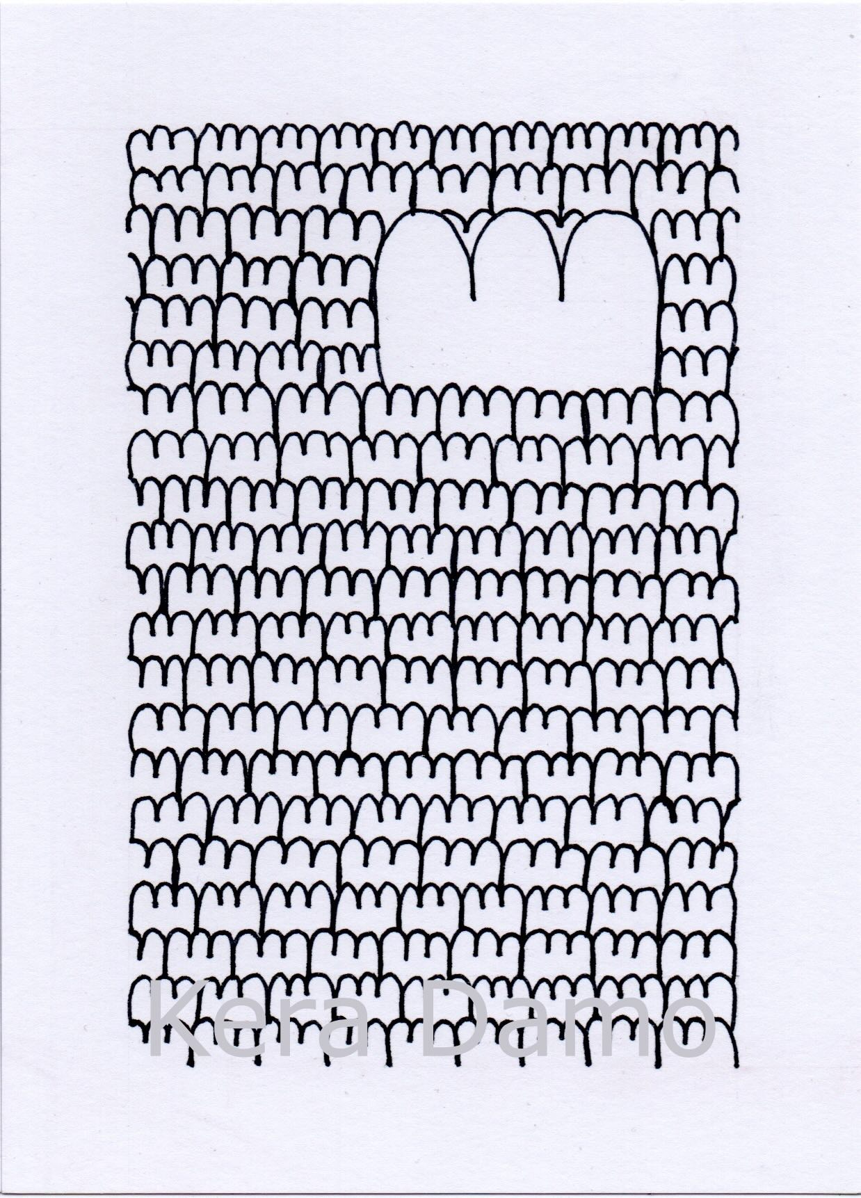 A black and white pen drawing exploring numeric details of the heart, made by visual artist Kera Damo from the Hague / Een zwart wit pentekening onderzoekt de numerieke details van het hart, gemaakt door beeldend kunstenaar Kera Damo uit Den Haag