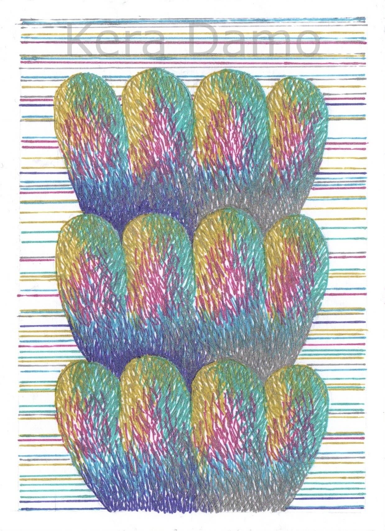 A multicoloured pen drawing using metallic pens, made by visual artist Kera Damo from the Hague / Een meerkleurige pentekening met metallic pennen, gemaakt door beeldend kunstenaar Kera Damo uit Den Haag