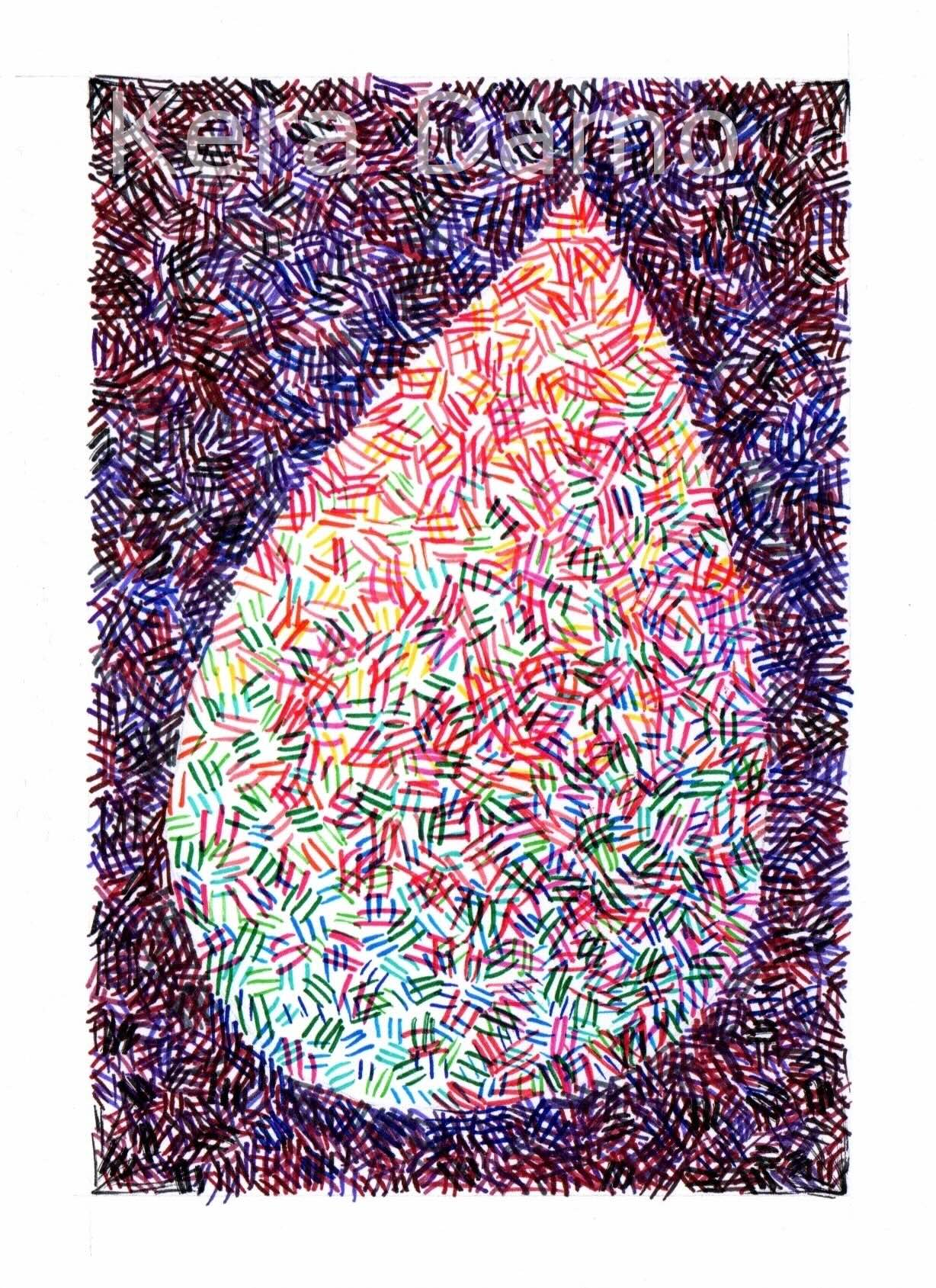 Multicoloured pen drawing of half a heart, made by visual artist Kera Damo from the Hague / Een meerkleurige pentekening van een half hart, gemaakt door beeldend kunstenaar Kera Damo uit Den Haag