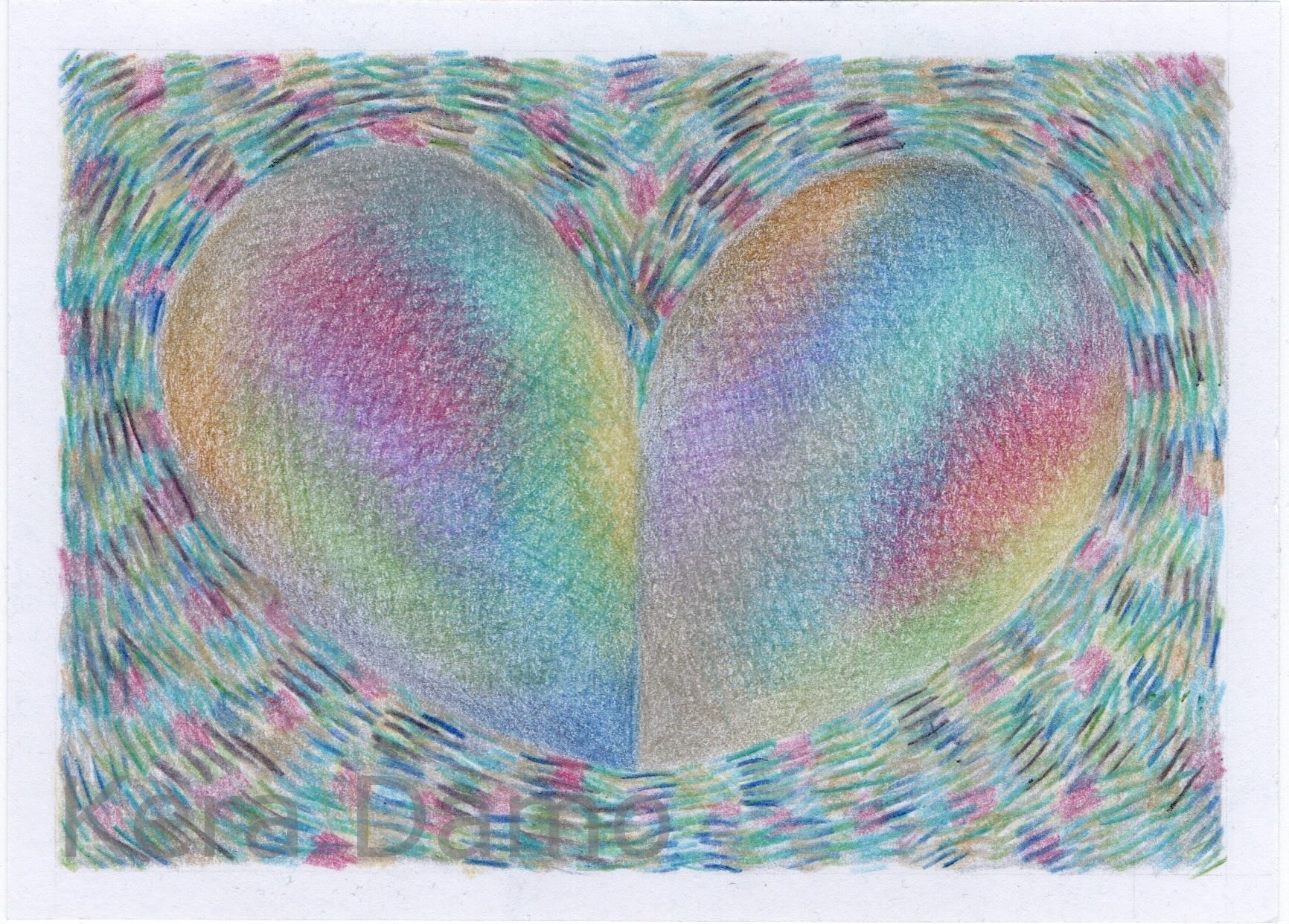 A coloured pencil drawing as part of the vibration series, made by visual artist Kera Damo from the Hague / Een gekleurde potloodtekening als onderdeel van de vibraties serie, gemaakt door beeldend kunstenaar Kera Damo uit Den Haag