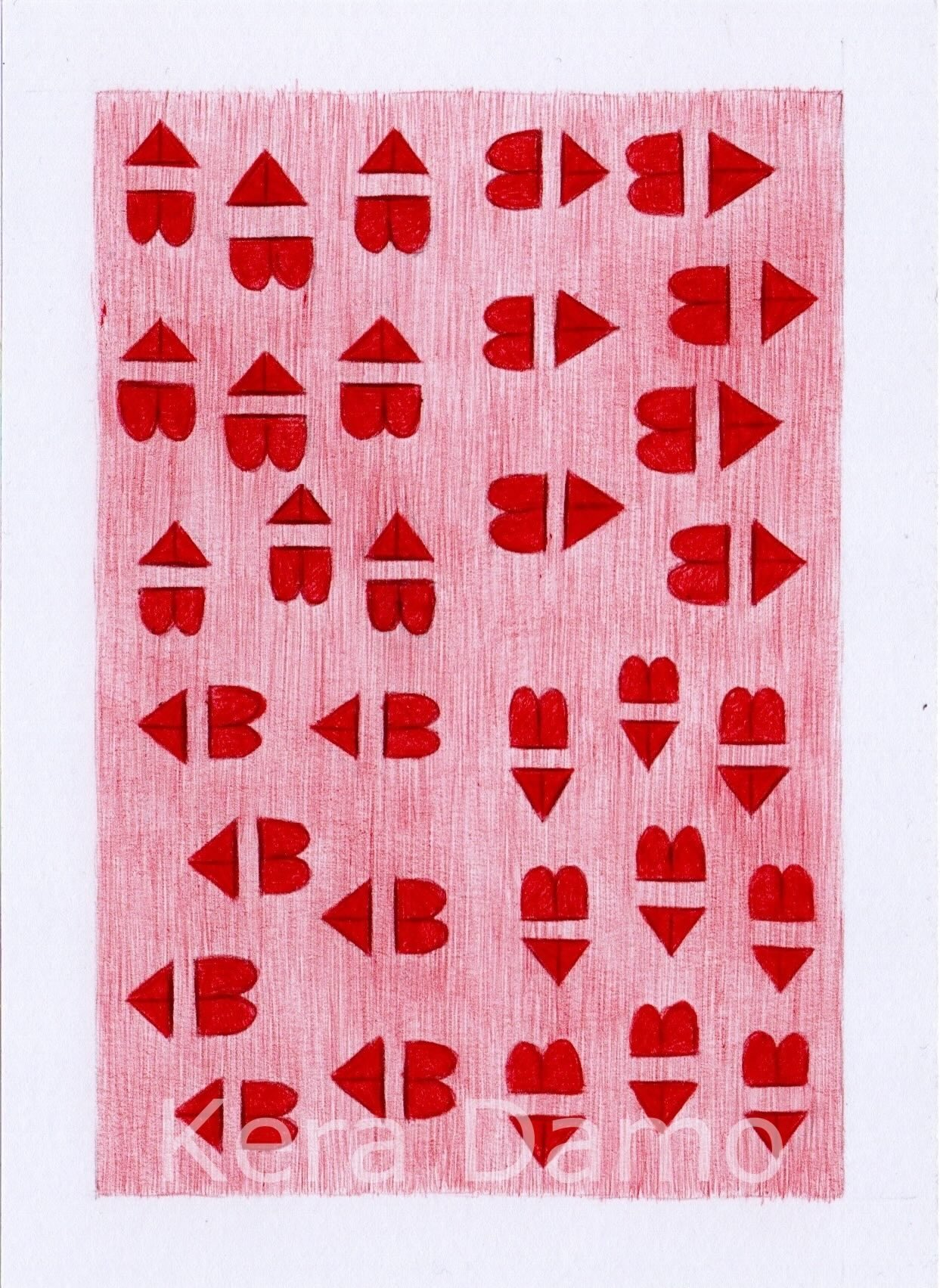 A red bic pen drawing depicting going inwards, made by visual artist Kera Damo from the Hague / Een rode bic pentekening die het inwaardse verbeeld, gemaakt door beeldend kunstenaar Kera Damo uit Den Haag