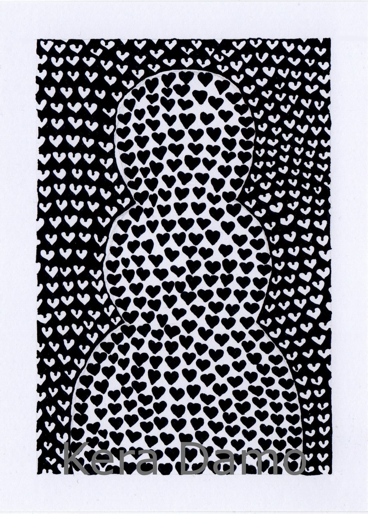 A black and white pen drawing made by visual artist Kera Damo from the Hague / Een zwart wit pentekening van beeldend kunstenaar Kera Damo uit Den Haag
