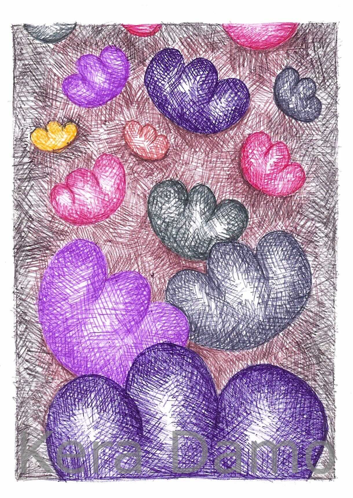 A multicoloured pen drawing made by visual artist Kera Damo from the Hague / Een meerkleurige pentekening van beeldend kunstenaar Kera Damo uit Den Haag