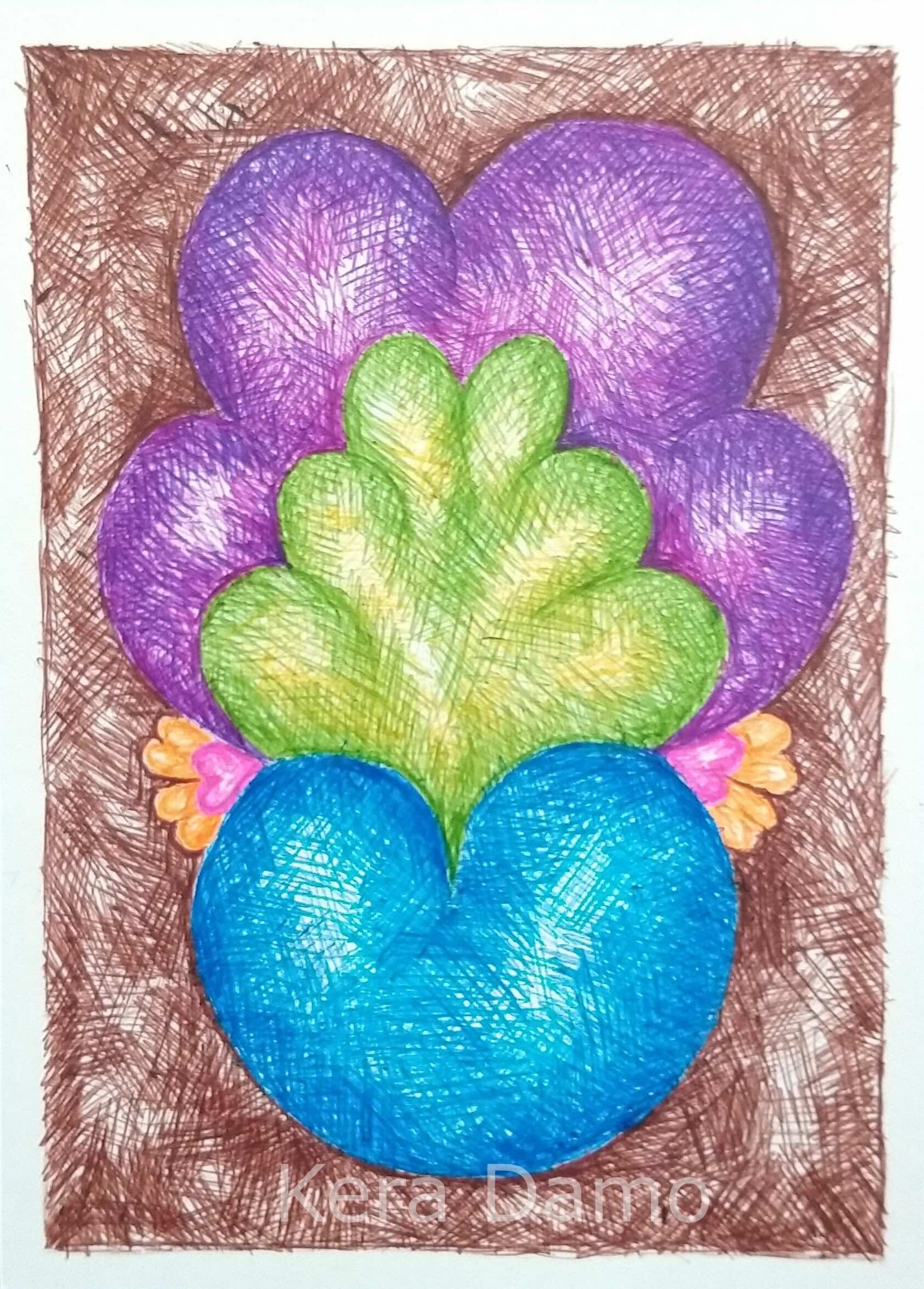 A multicoloured pen drawing made by visual artist Kera Damo from the Hague / Een meerkleurige pentekening van beeldend kunstenaar Kera Damo uit Den Haag