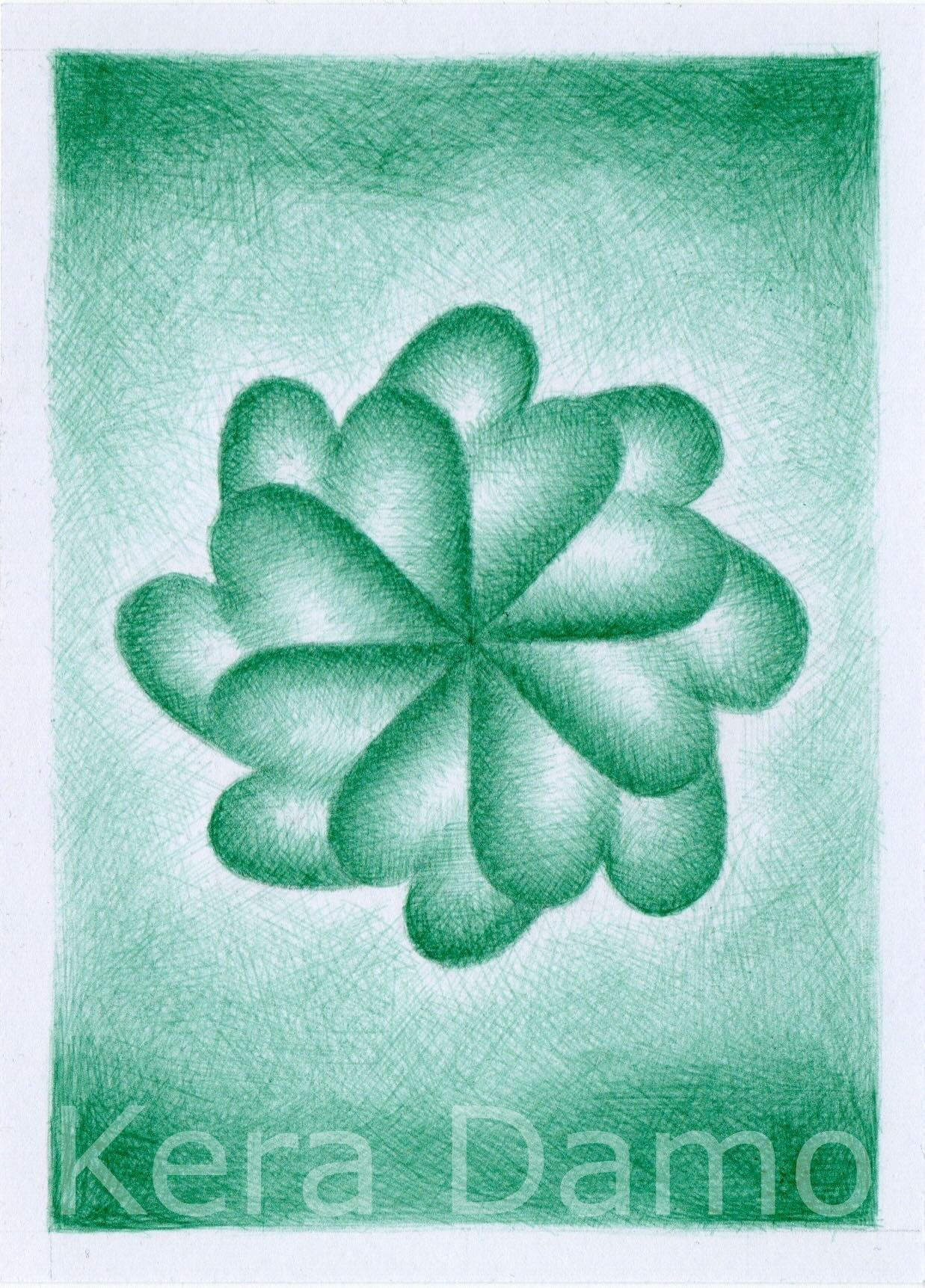 A green pen drawing made by visual artist Kera Damo from the Hague / Een groene pentekening van beeldend kunstenaar Kera Damo uit Den Haag